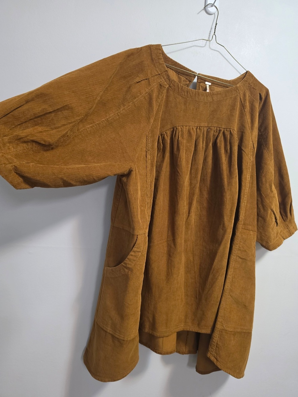 Free People Corduroy Tunic Top in Camel Brown 100% Cotton - Picture 5 of 11